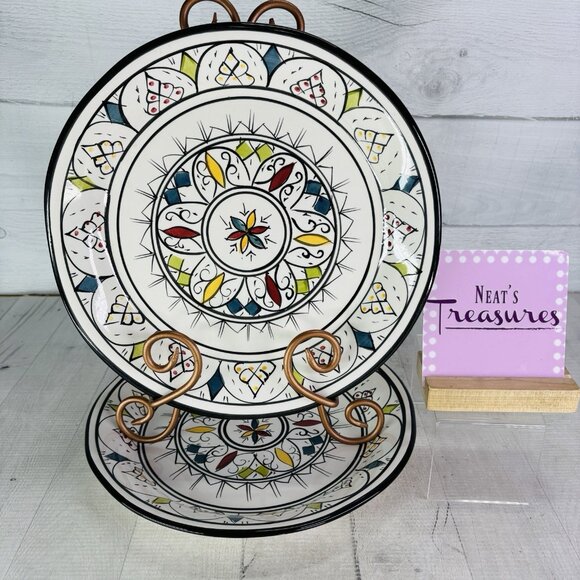 Tabletops Gallery GUADALAJARA Multicolor Diamonds Dots Dinner Plates Set OF 2 - Picture 1 of 16